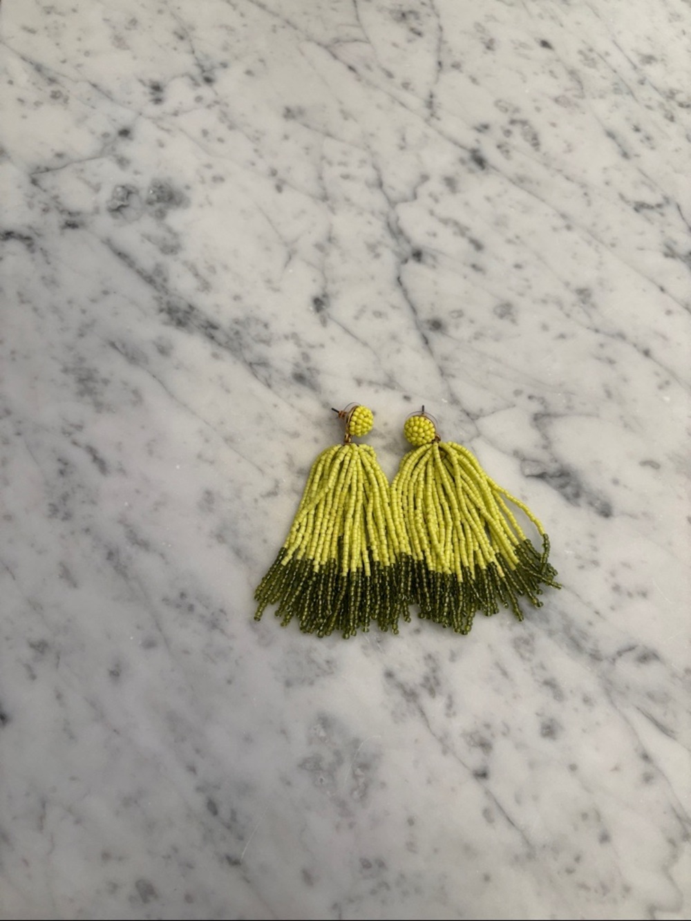J. Crew Yellow and Olive Beaded Tassel Earrings